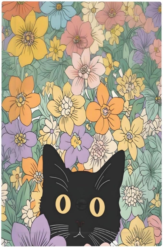 Light Switch Cover Plate Funny Cute Cartoon Cat Floral Colorful Flower 1 Gang No Device Blank Electrical Wall Plates Faceplate Decorative Switch Plate For Kids Room Nursery Decor