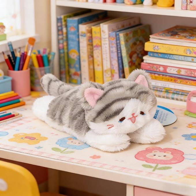 PEACH CAT Striped Cat Stuffed Animal Cute Kitten Plushies Small Plush Toys Gifts for Kids Grey