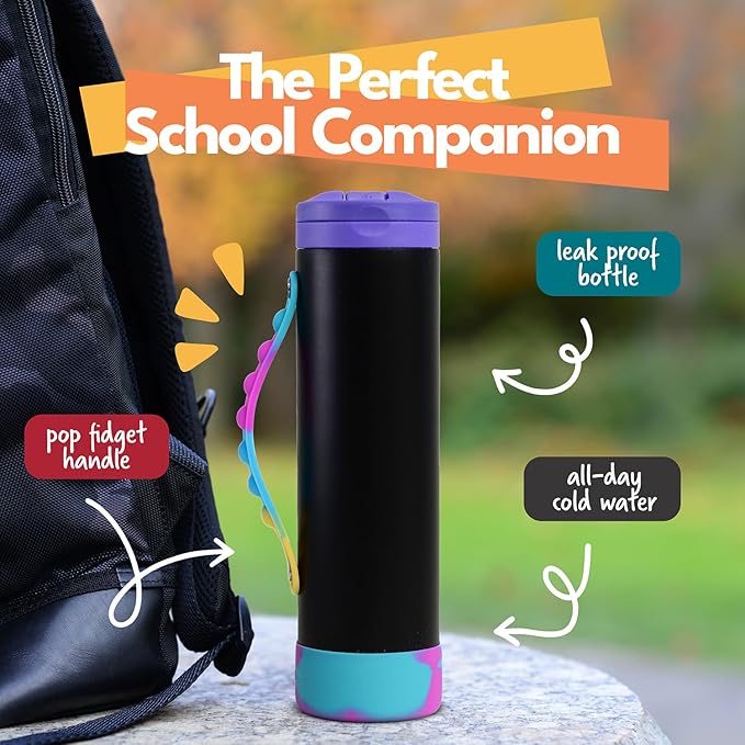 Elemental Iconic Water Bottle for School - 100% Leak-Proof Insulated Water Bottles with Straw Lid & Pop-It Handle - Triple-Wall Insulated & BPA-Free, 20oz – Black Tie Dye