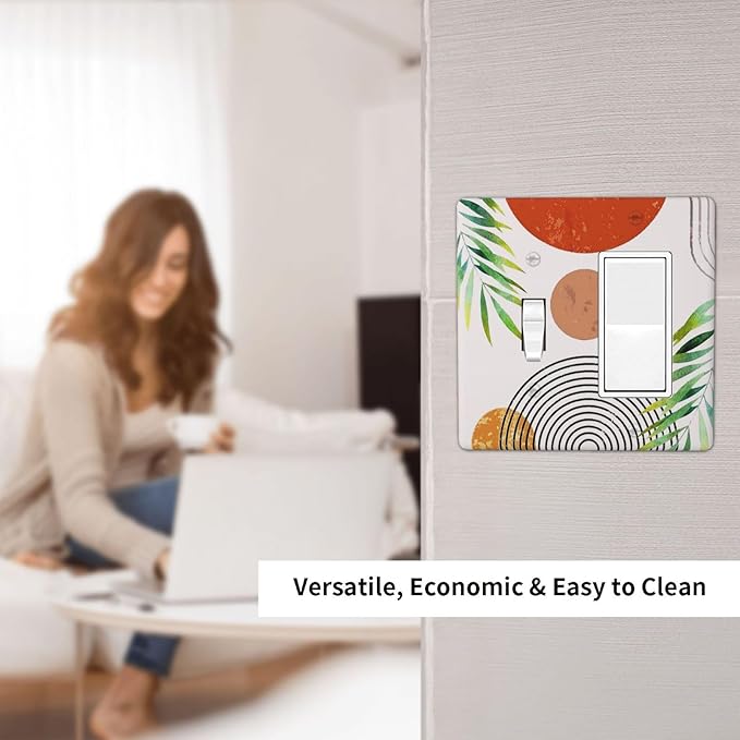 Red/Orange Mid Century Boho Sun Abstract 2 Gang Combination 1-Toggle 1-Decorator/Gfci Device Wall Plates Contemporary Sunset One Rocker with Toggle Combo Light Switch Plates and Socket Outlet Covers