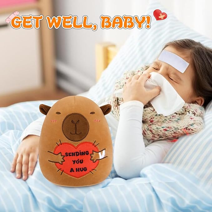 Capybara Plush, 8 Inch Get Well Soon Stuffed Animal with Bandage & Heart Hug for Surgery Recovery, Emotional Support Plush Toy, Feel Better & Get Well Gifts for Women, Men & Kids