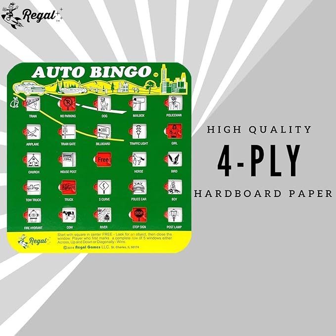 Regal Games Finger-Tip Shutter Bingo Cards with Sliding Windows - Auto Bingo Game Set - Assorted Travel Game for Adults & Kids - Reusable, No Chips & Daubers Needed - 4 Packs - Green