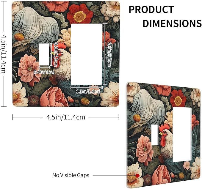 Outlet Covers Rooster Flowers Red White Chicken Floral 1 Toggle 1 Rocker Combination Decorative Wall Plate Electrical Switch Plates Light Switch Cover Plate for living Room Farmhouse Decor