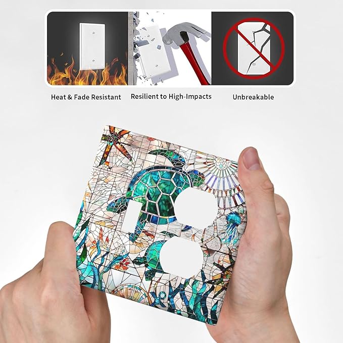 Nautical Ocean Beach Green/Blue Sea Turtles 2-Gang 1-Toggle 1-Duplex Device Combination Wallplate Hawaiian Marine Animals One Toggle Switch and One Duplex Receptacle Outlet Combo Light Switch Cover