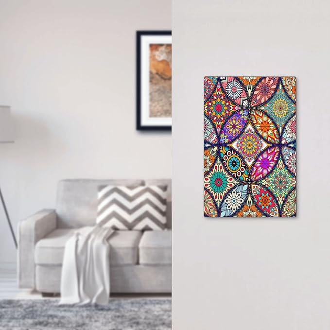 Bohemian Single Blank Wall Plates Decorative Light Switch Cover colorful Vintage Floral Mandala Flower No Device Faceplate for Bathroom Bedroom Home Decorate