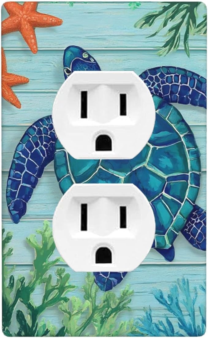 Sea Turtle Starfish 1-Gang Duplex Wall Plate, Underwater Marine Life Outlet Cover for Bathroom, Beach House & Coastal Home
