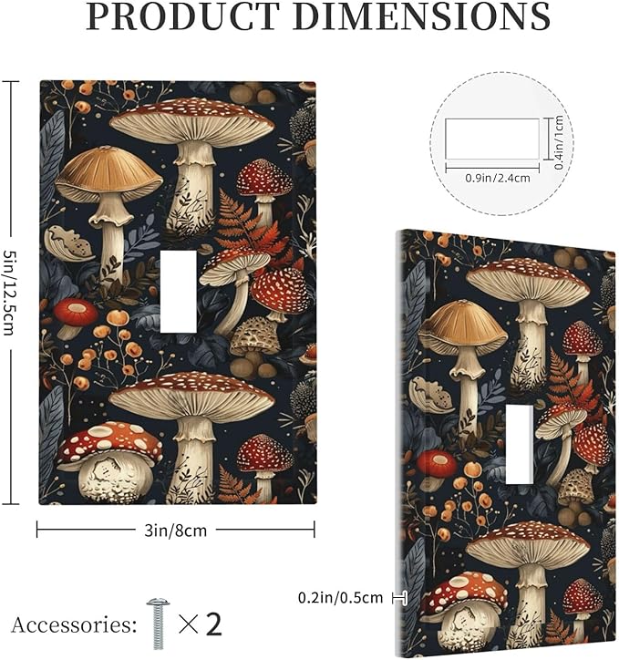 Decorative Light Switch Cover Plate Vintage Mushroom Floral 1 Gang Single Toggle Wall Plate Electrical Outlet Covers Decorate Switch Plate Cover for Bedroom Kids room Decor