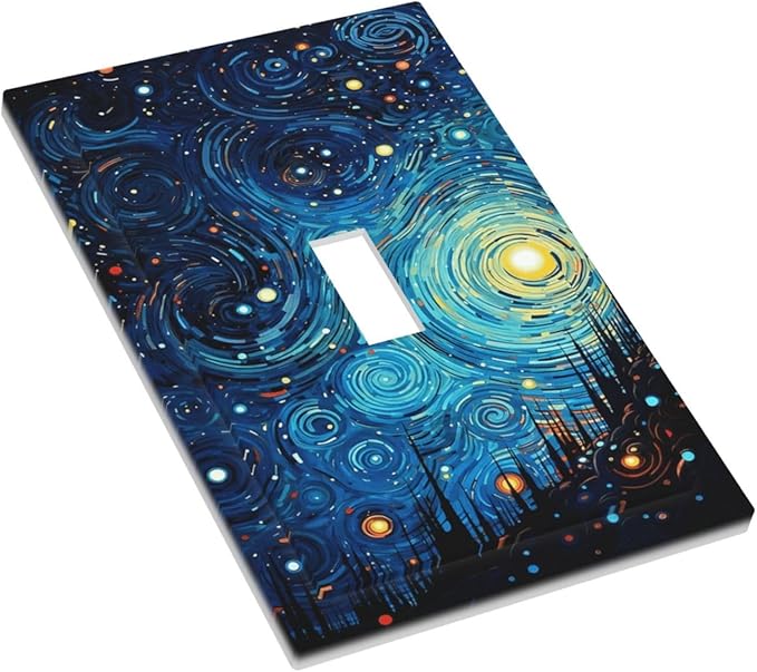 Decorative Light Switch Cover Plate Abstract Starry Night Style 1 Gang Single Toggle Wall Plate Electrical Outlet Covers Decorate Switch Plate Cover for Home living Room Decor