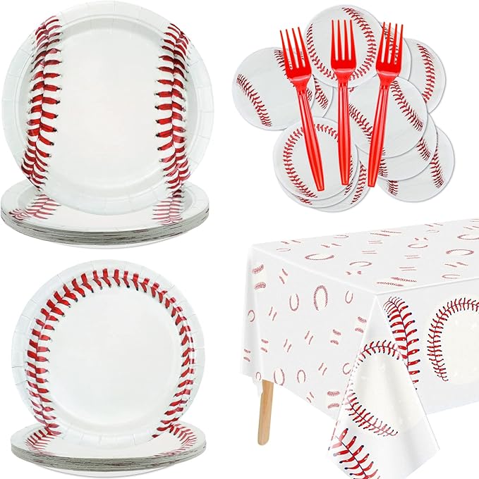 Baseball Party Supplies - 20-81Pcs Plates, Napkins, Tablecloth, Forks Set for Kids and Baseball Fans - Theme Party Decorations