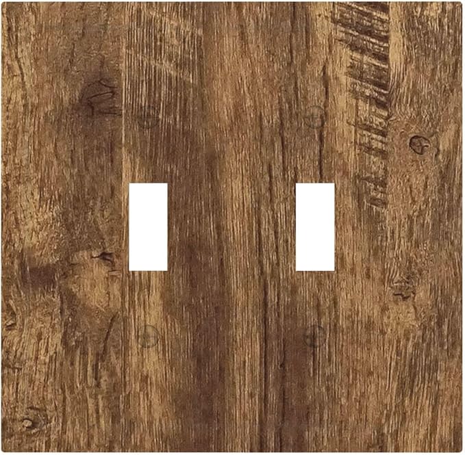 Light Switch Cover Plate Rustic Wood Grain Country Vintage Wooden Board 2 Gang Double Switch Plate Covers Toggle Wallplate Decorative Outlet Covers Electrical Switchplate for Farmhouse Home