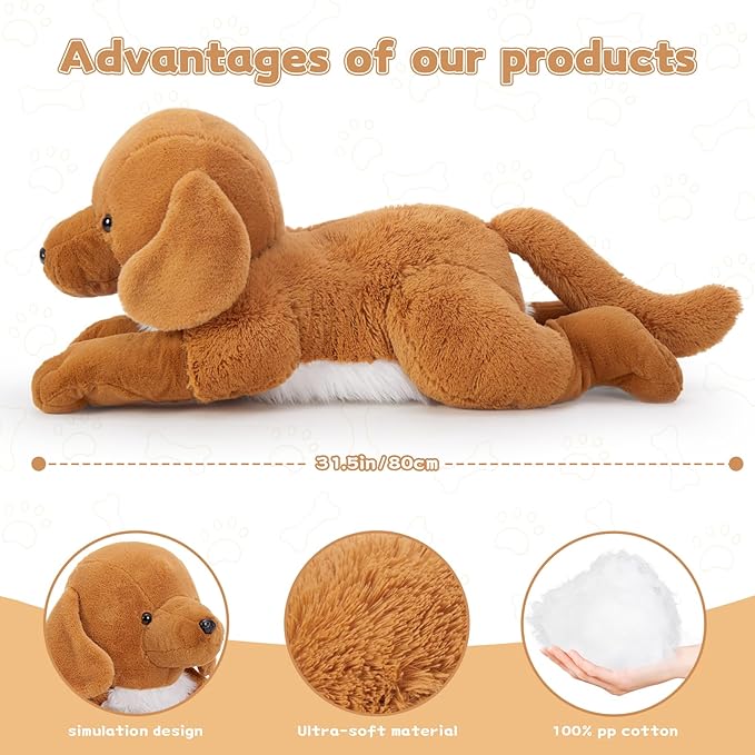 Tezituor 31.5" Large Golden Retriever Stuffed Animal,Giant Stuffed Dog Cuddly Dog Plush Pillow, Realistic Puppy Plushies for Kids Birthday