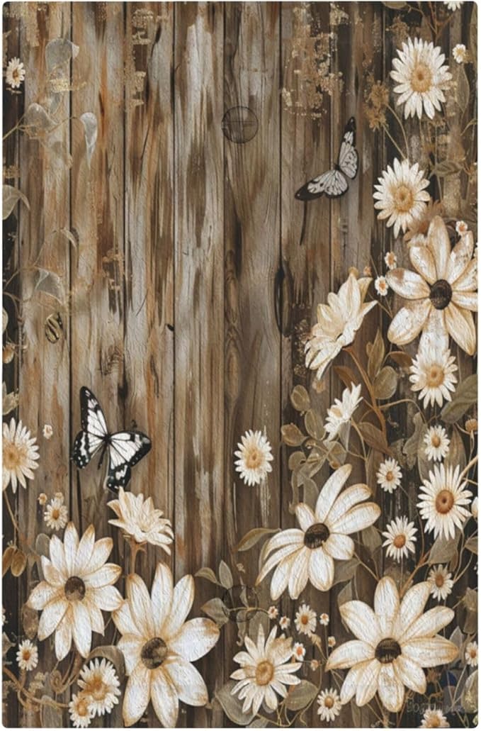 Light Switch Cover Rustic Wood Butterflies Flowers Botanical Decorative Switch Plates 1 Gang Blank No Device Outlet Covers Electrical Wall Plates for Farmhouse Cabin Decor