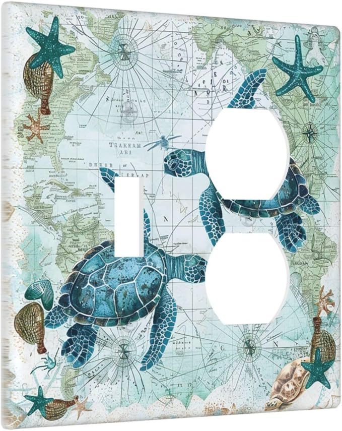 Wallplates Nautical Green Sea Turtles Beach Blue Ocean 1 Toggle 1 Duplex Switch Plate Electrical Gfci Faceplate Decorative Light Switch Covers For Bathroom Kids Room Decor