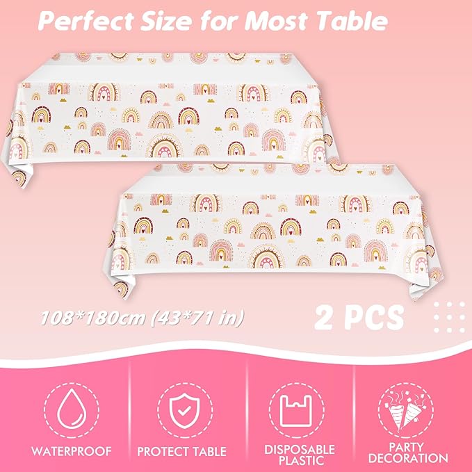 Ryzovo 62 Pcs Boho Rainbow Party Supplies Boho Rainbow Baby Shower Tableware Set Including Paper Plates Napkins Tablecloth for Girls Kids Groovy Boho Birthday Party Baby Shower Decorations | Serve 20