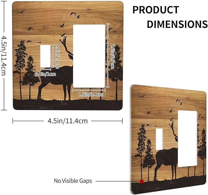 Elk Moose Forest Hunting Pyrography Art Wood Texture Print Outlet Covers 1 Toggle 1 Rocker Combination Decorative Wall Plate Electrical Switch Plates Light Switch Cover Plate for Farmhouse Bedroom