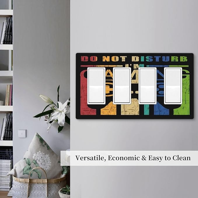 Game Videos Gaming Playing 4 Gang Quad Rocker Light Switch Cover Plate Decorative Electric Faceplate Switchplate Living Room Bedroom Decorate Jumbo Screwless