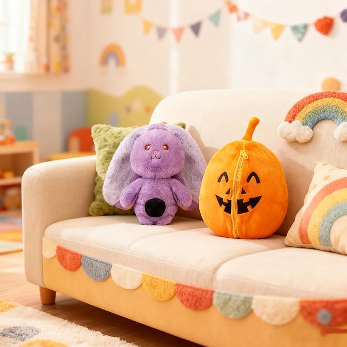 MIAODAM Bunny Stuffed Animal Plush,Reversible Pumpkin Bunny Plushies, Cute Rabbit Plush Toy Gift for Toddler Girls Boys (11inch)