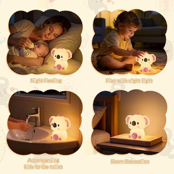 Kids Night Light, Portable 14 Colors Dimmable Warm Touch Koala Night Light Lamp for Baby Nursery, Breastfeeding, Room Decor, Girls Gift