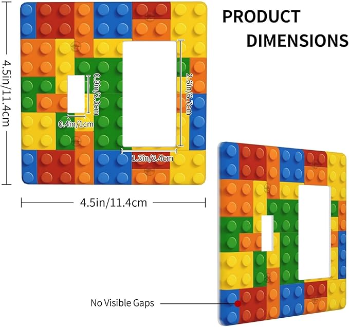 Building Blocks Theme Colored Bricks Print Outlet Covers 1 Toggle 1 Rocker Combination Decorative Wall Plate Electrical Switch Plates Light Switch Cover Plate for Room Office Home Decor