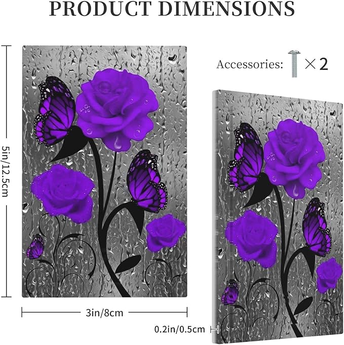 Purple Butterfly Rose Flower 1 Gang Light Switch Cover No Decive Blank Wall Plate Decorative For Girls Teen Kids Boys Bathroom Home Bedroom Art Panel Decorate 5" x 3