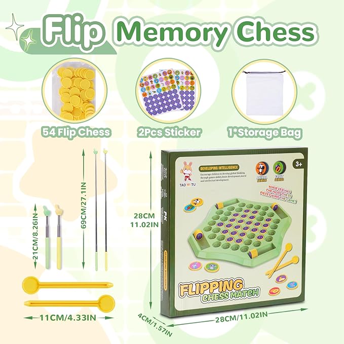 54PCS Animal Flip Chess Memory Chess Game, Animal Flip Matching Chess Board, Memory Chess Game for Kindergarten Gathering Activity, Flip to Win Travel Memory Game