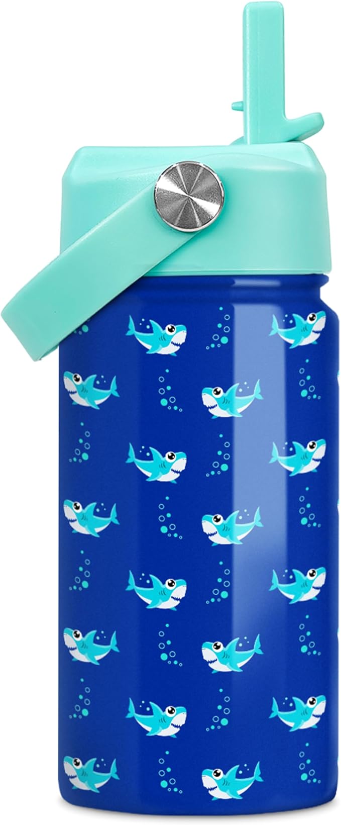 SANDJEST Shark Water Bottle - Kids Water Bottle with Straw Lid - 12 Oz Insulated Stainless Steel Water Bottles for Kid Boy- Travel Cup for School Sports