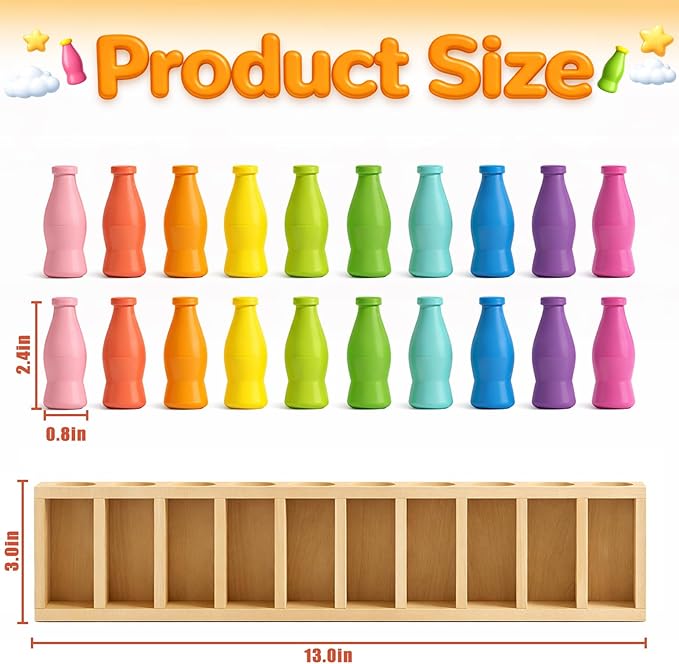 Match The Bottle Color Game, Fun Family Board Game for Kids and Adults 2–4 Players, Bottle Flip Challenge Toy for Travel, Camping, Holidays, Celebrate Birthday Party, Backyard Night (Large, wooden)