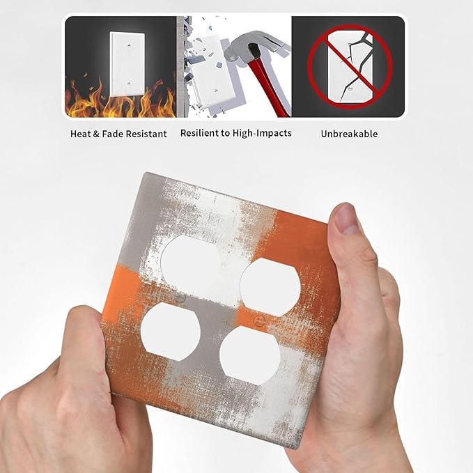 Orange Grey Abstract Art Oil Painting Outlet Covers 2 Gang Double Duplex Decorative Light Switch Covers Electrical Wallplates Socket Faceplate For Home Farmhouse Decor