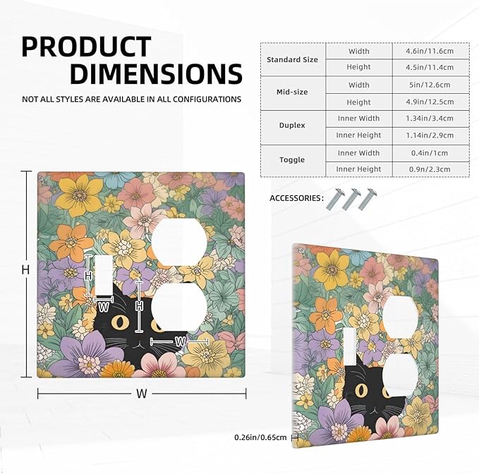 Wallplates Funny Cute Cartoon Cat Floral Colorful Flower 1 Toggle 1 Duplex Switch Plate Electrical Gfci Faceplate Decorative Light Switch Covers For Kids Room Nursery Decor