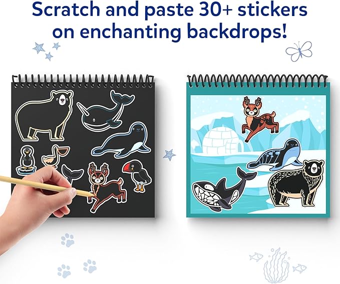Skillmatics Scratch Art Book for Kids - Animals, Craft Kits & Supplies, 30+ Scratch Stickers, Travel Toys, DIY Kit, Gifts for Boys & Girls Ages 3, 4, 5, 6, 7, 8