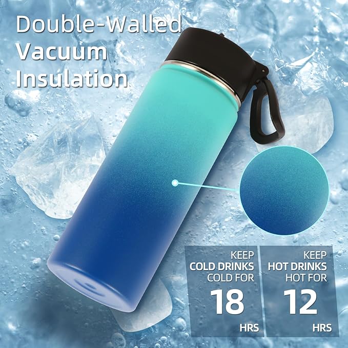 Volhoply 18oz Insulated Water Bottle Bulk 4 Pack,Kids Stainless Steel Water Bottles with Straw,Double Wall Vacuum Reusable Metal Bottle,Wide Mouth Sports Flask For Cold Drink(Assorted,8 Set)