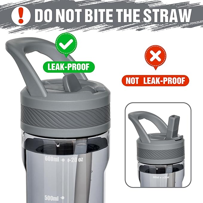 OLDLEY 20 kids Water Bottle with Straw,Tritan BPA-Free,Leak-Proof Design for Travel, Home, School, Grey