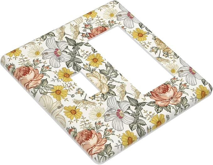 Multicolor Peony Daisy Vintage Floral Flower Outlet Covers 1 Toggle 1 Rocker Combination Decorative Wall Plate Electrical Switch Plates Light Switch Cover Plate for Bedroom Living Room Decor