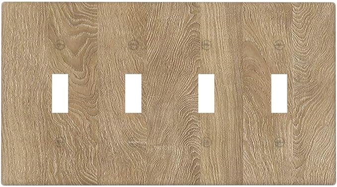 Light Switch Cover Plate Light Brown Wood Grain 4 Gang Quad Toggle Wall Plate Electrical Outlet Cover Decorative Switch Plate Covers for Farmhouse Cabin Decor