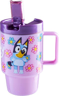 Get Trend Bluey Kids Water Bottle with Straw 16.9 oz BPA Free Plastic Cup with Lid Handle Reusable Drinking Tumbler for School Gifts for Kids (Purple Bluey)