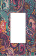 Mandala Boho Paisley Purple Floral Colorful Flower Decorative Outlet Covers 1 Gang Single Rocker Light Switch Cover Plate Wall Plates GFCI Faceplate for Home Bedroom Decor