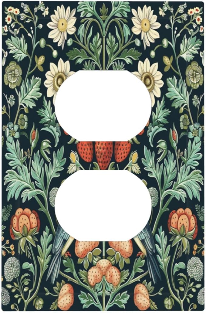 Decorative Outlet Covers Strawberry Birds Flowers Plant Morris Floral 1 Gang Duplex Light Switch Cover Plate Electrical Switch plates Wall Plates Receptacle Covers for Bathroom Bedroom Decor