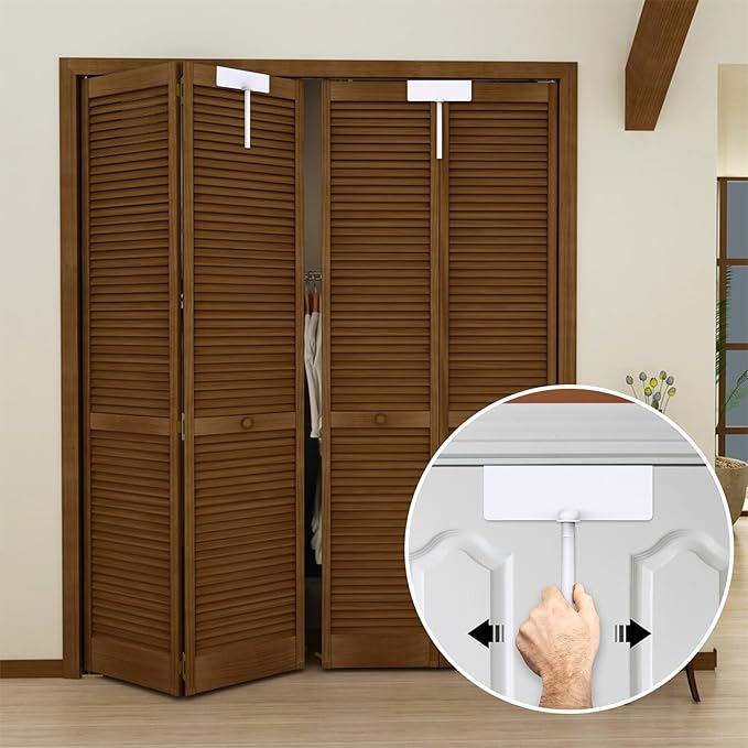 Metal Bifold Door Lock - Double Door Child Safety Locks Keep Toddler, Cats&Dogs Out of Closets, Cabinets, Pantry - No Need Install (4PC)