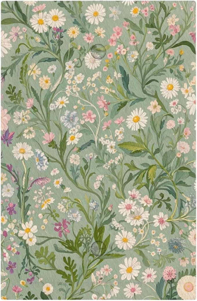 Decorative Blank Wall Plate with Vintage Wildflowers & Daisies on Light Green Background Design Single Gang No Device Outlet Covers 1 Gang Light Switch Covers
