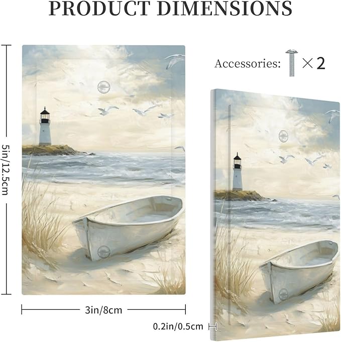 Sea Beach 1 Gang Light Switch Cover Electrical No Device Wall Plate Old Ship Reed Lighthouse Seascape Switchplates Decorative Faceplate for Bedroom Kitchen Living Room Decor