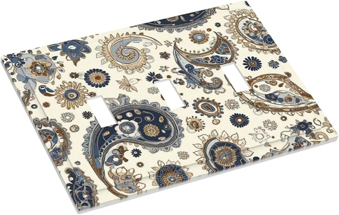 Decorative Switch Plates Doodle Style Floral Abstract Teardrop 3 Gang Wall Plate Triple Toggle Light Switch Cover Faceplate Electrical Wall Panels For Bed Room Living Room Decor