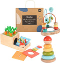 Twefex Wooden Montessori Learning Toys Kit,Babies Toys Set for 1 Year Old, Sensory and Thinking Play kit for Toddlers (Boys and Girls). 4 in 1 Drop Box; Rocking Stacker; Bead Maze.