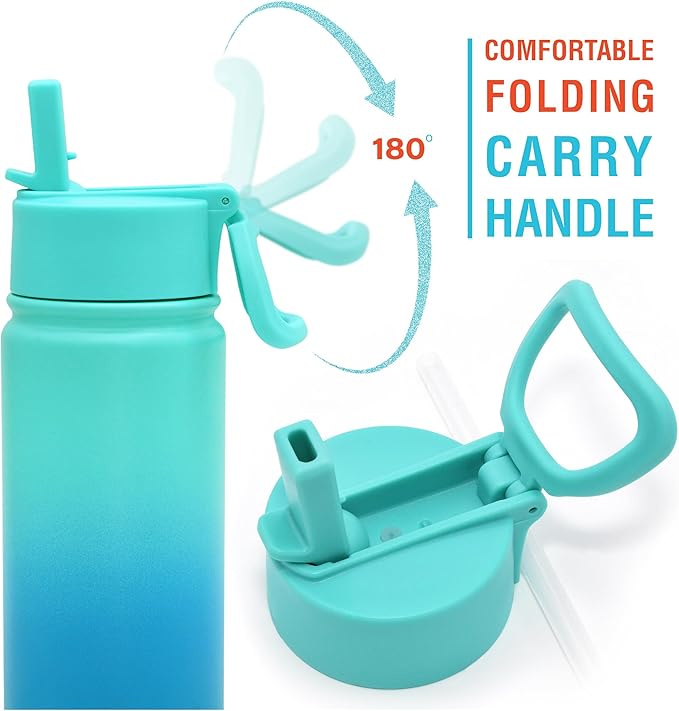 CHILLOUT LIFE 22 oz Kids Insulated Water Bottle for School with Straw Lid Leakproof and Cute Waterproof Stickers, Personalized Stainless Steel Thermos Flask Metal Water Bottle, Ocean Blue