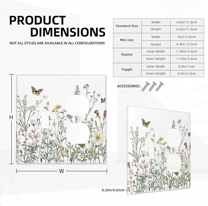 Wallplates Rustic Wildflowers Butterfly Colorful Floral 1 Toggle 1 Duplex Switch Plate Electrical Gfci Faceplate Decorative Light Switch Covers For Bed Room Living Room Decor