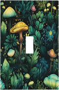 Green Dark Forest Mystical Mushroom 1 Gang Light Switch Covers Single Toggle Wall Plate Decorative Switchcover Electrical Switchplate for Country Bathroom Bedroom Kitchen Decor