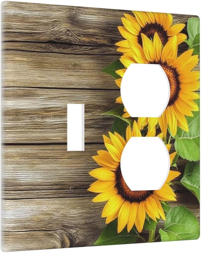 Wallplates Sunflowers Rustic Wood 1 Toggle 1 Duplex Switch Plate Electrical Gfci Faceplate Decorative Light Switch Covers For Farmhouse Cabin Decor