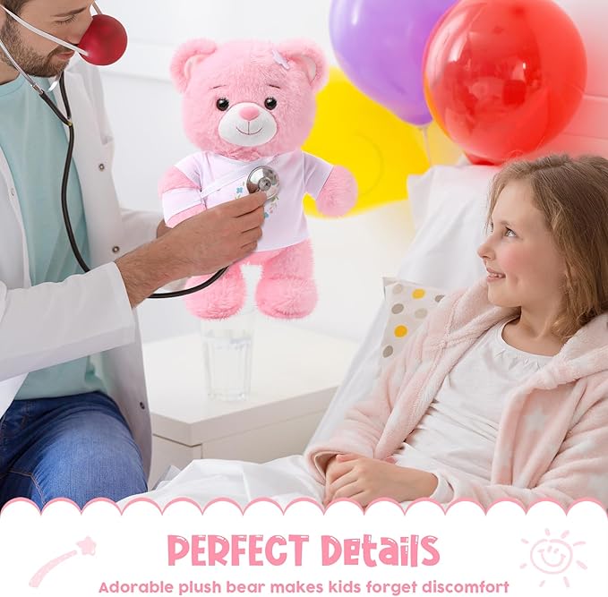 Deekin Get Well Soon Gifts for Kids Injured Recovery Bear Stuffed Animal Gifts Bear for Kids Adult with Broken Arm After Surgery Soft Bandage Plush 10 Inches(Pink,Arm Injury)