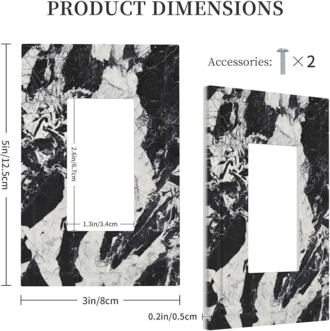 Black White Marble Abstract Luxury Decorative Outlet Covers 1 Gang Single Rocker Light Switch Cover Plate Wall Plates GFCI Faceplate for Bathroom Kitchen Decor