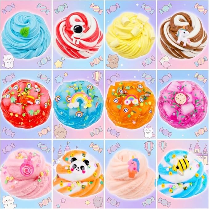 Slime Kit 12 Pack - 4 Jelly Cube Crunchy, 4 Butter, 4 Cloud Slime - Soft Stretchy Stress Relief Toy for Kids, Birthday Party Favors for Boys & Girls, Halloween, Classroom, Easter & Treat Bags