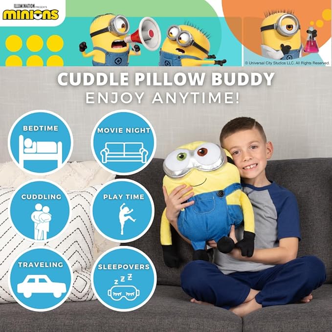 Minions: The Rise of Gru, Bedding Super Soft Plush Bob Cuddle Pillow Buddy, (Official Minions Product) By Franco